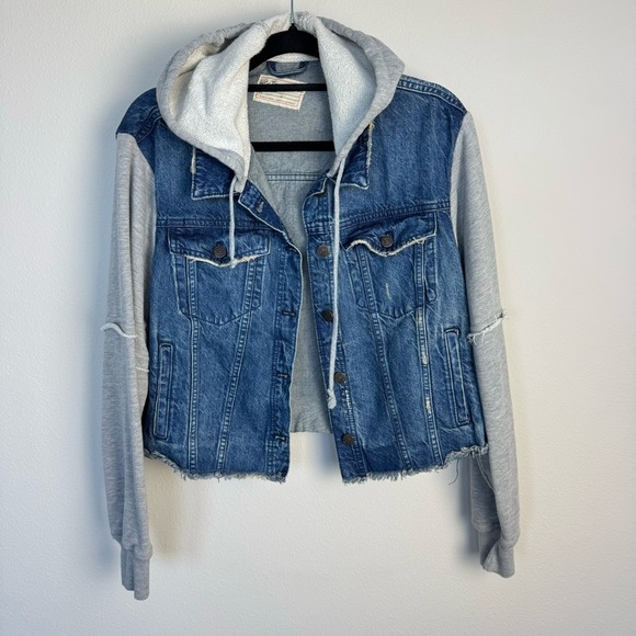 NWOT Free People Women's "Throwback Hooded Denim Knit Jacket" Boho Crop Size S - Picture 4 of 12